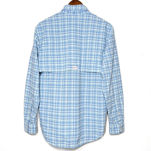 Vineyard Vines Mens Blue Plaid Long Sleeve Utility Buttondown Fishing Shirt - Picture 3 of 8